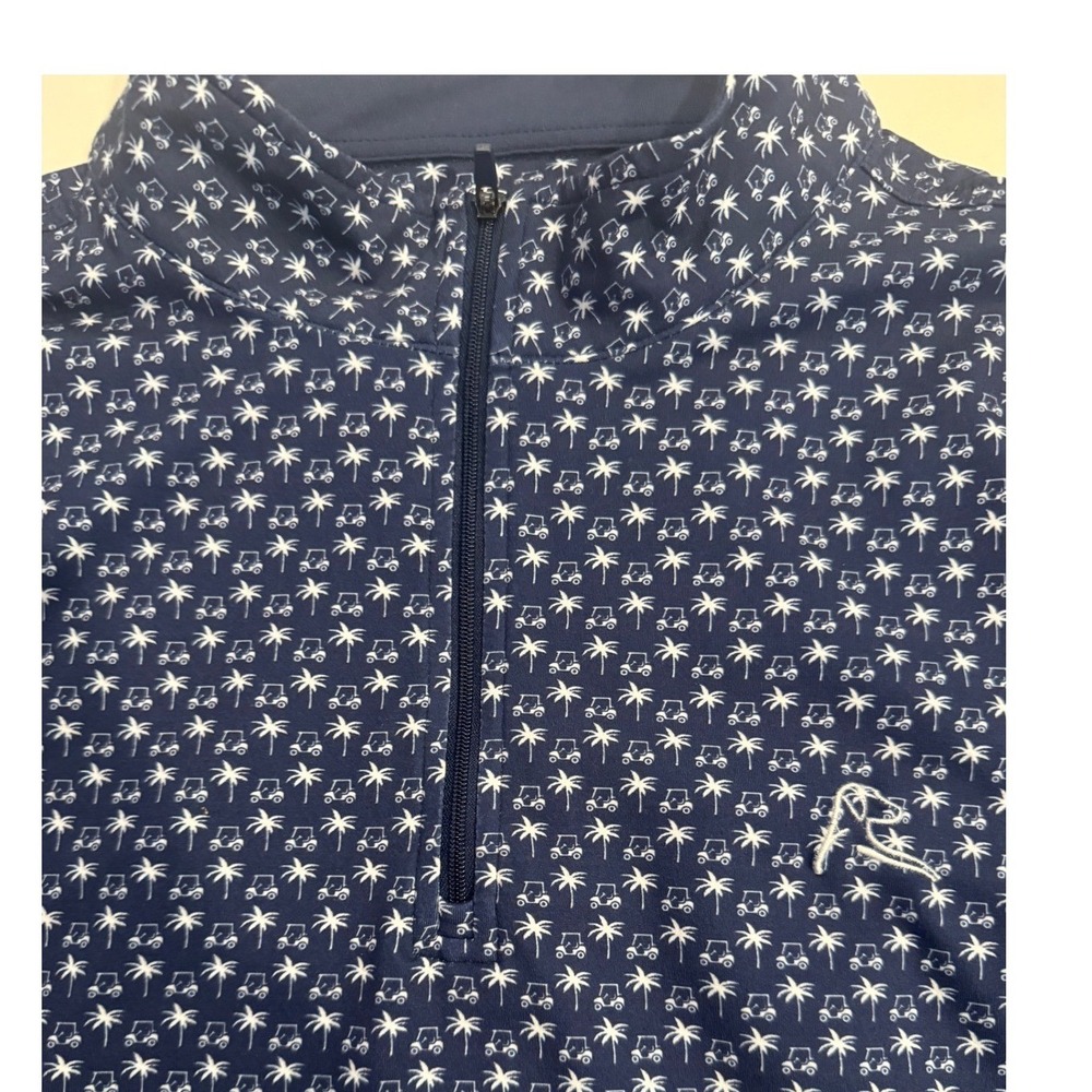 Rhoback The Cart Path Mens Navy Blue Palm Tree Golf Cart Quarter Zip Pullover L